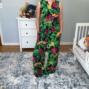 Panama Jack 2-Piece Pants Set Black/Green Tropical Small